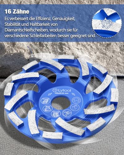 Lytool Diamond Cup Wheel 125 mm x 22.23 mm Cup Grinder Concrete Grinding Wheel | For concrete, stone, natural stone, tile adhesive, masonry granite, concrete grinder twin speed extreme cup wheel