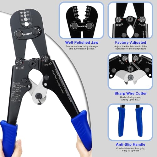 Sanuke Wire Rope Crimping Tool, 3/64" to 1/8" Wire Rope Crimper and Cutter Crimping Kit - 1608S Professional