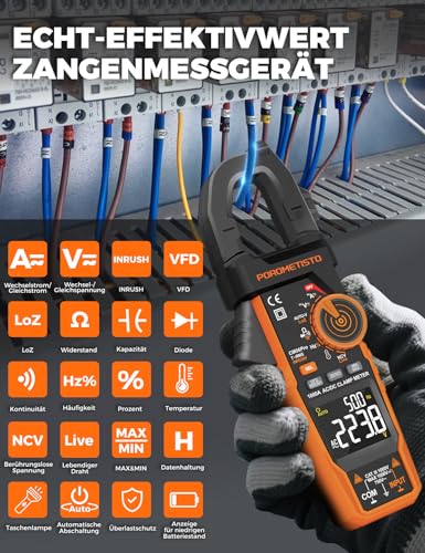 CM06PRO Digital Clamp Meter 6000 Counts True RMS, 1000A AC/DC - with Inrush Current Measurement & NCV - Multimeter for Current, Voltage, Resistance, Capacitance, Temperature, Line Detection CM06PRO