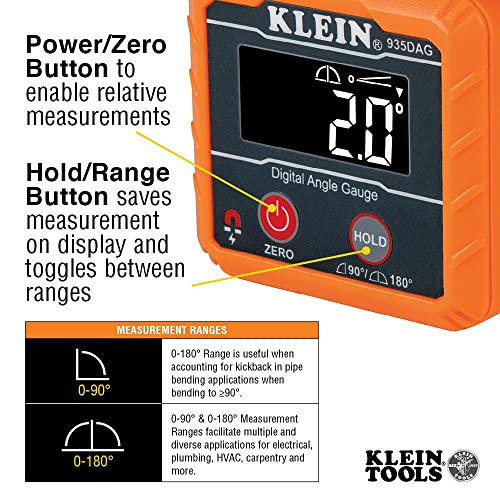 Klein Tools Tape Measure (9225) and Digital Angle Gauge (935DAG) Magnetic Double Hook + Level and Angle Gauge