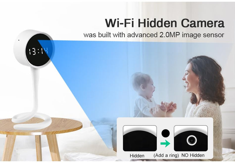 2K 3MP Indoor Security Camera,Flexible Silicone Tail Grips Any Surface, Baby/Elder/Dog/Pet Cam, View on App, Wifi2.4G&5G, 24/7 HD Clock Camera