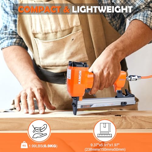 7116K Pneumatic Upholstery Stapler, Fine Wire Staple Gun, Stapler Kit with 10000pcs 3/8”(10mm) Leg Length，3/8”(9mm) Crown Staples for Woodworking