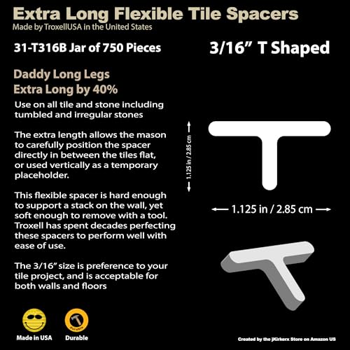 Daddy Long Leg Tee 3/16" Tile Spacers - 750 Pieces - Reusable Jar