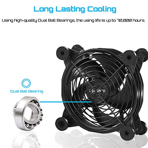 upHere Case Fan 120 mm PC Fan USB Multi-Speed Control with Metal Grill Protection for PC/TV Box/Receiver/AV Cabin/PS4/Router, U1204 U1204 with 3 speed controls