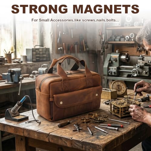 Small Leather Tool Bag Tool Storage Bag for Hand Tools 11 inch Tool Tote Bag, Gardening, Outdoorsmen, Heavy Duty Organizer Electrician Tool Bag
