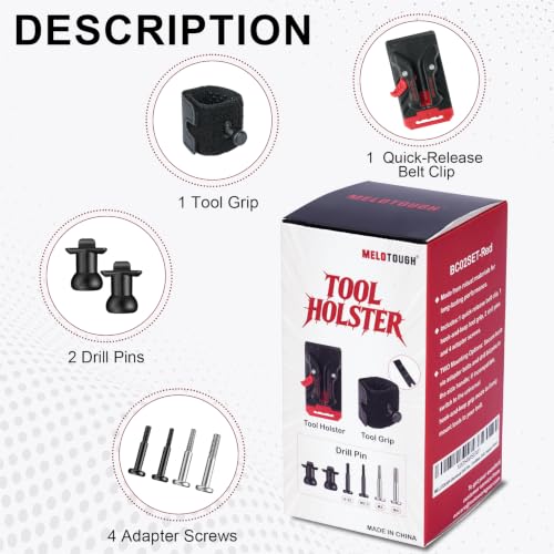 MELOTOGH 3 Pack Quick Release Belt Clip for Pouch,Drill Holster,MELOTOUGH Universal Drill Holster for Tool Belt, Heavy Duty Tool Holster with Quick Release Belt Clip, Grip Strap & Multi-Size Adapter