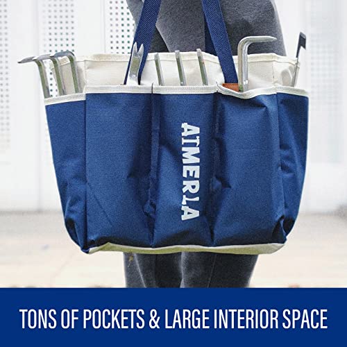 Aimerla Gardening Tools Set of 9 Heavy Duty Garden Tools with Non-Slip Rubber Grip with Large Garden Bag, Durable for Garden, Weeding, Gifts for Women,Men Blue