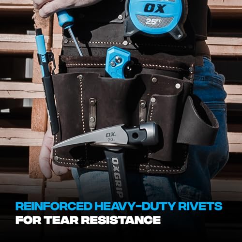 OX Tools Leather Tool Pouch Set & Pro Tuff Carbon Carpenter Pencil – Heavy-Duty Multi-Pocket Belt Pouches with Reinforced Stitching Plus Mechanical Pencil with Leads, Holder & Sharpener