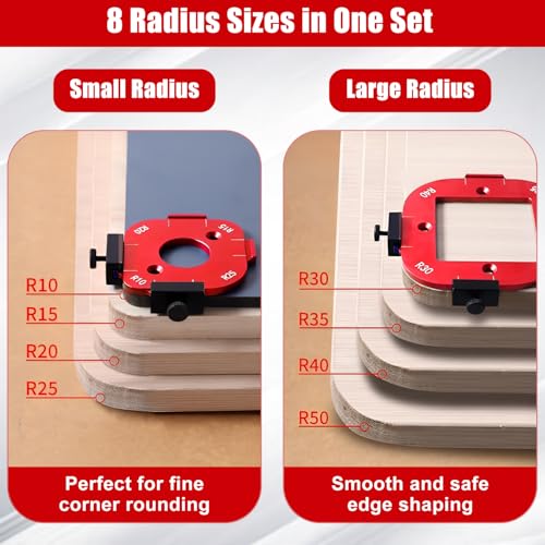 2 Pieces R10-R50 Router Template with Flush Cutter, 4 in 1 Radius Jig for Woodworking DIY