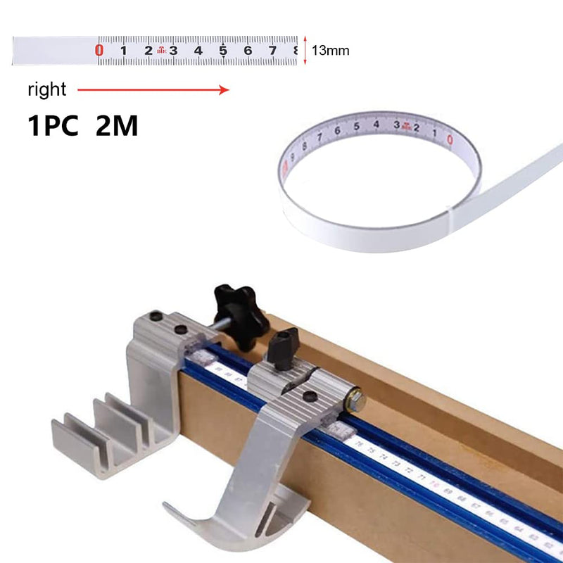 Self-adhesive tape measure, white painted scale tape measure, 2 m tape measure, self-adhesive, metric tape measure for sticking, 13 mm wide, left to right, for workbenches, tables, machines, desks, counters, walls 2 m