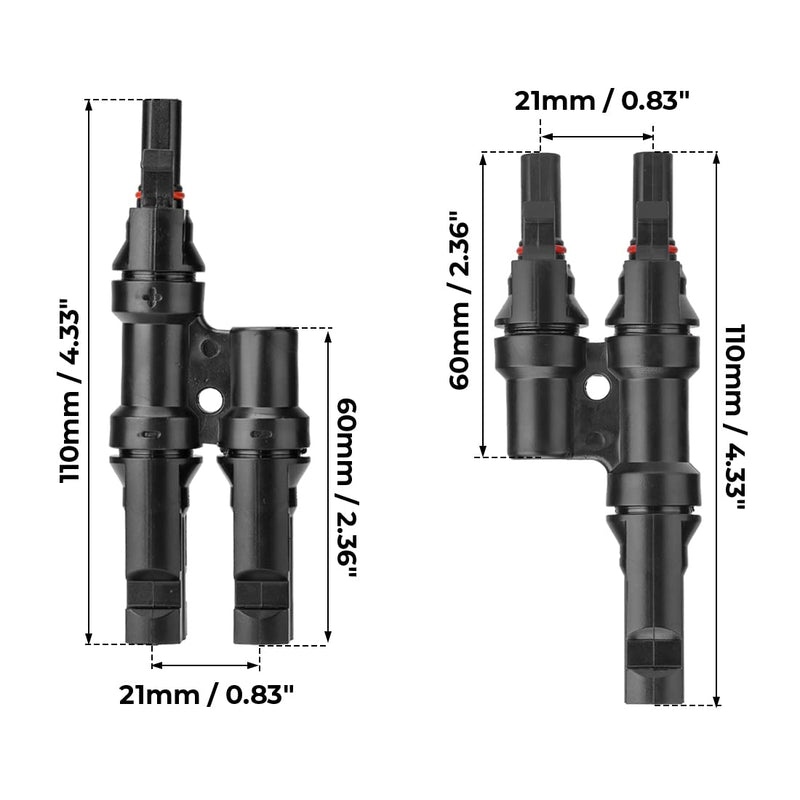 BougeRV Solar Branch Connectors Y Connector for Parallel Connection Between Solar Panels FMM+MFF (2 Pairs) 2 Pairs MMF+FFM