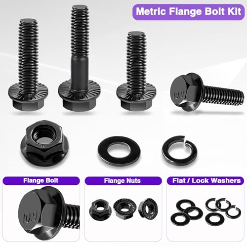 Taiss 400PCS Metric Flange Bolt Assortment kit,M6x1.0 Bolt, M8x1.25 Bolt, M10x1.5 Bolt (12mm to 45mm) 10.9 Black zinc Plating +966pcs Grade 8.8 Metric Bolt Assortment