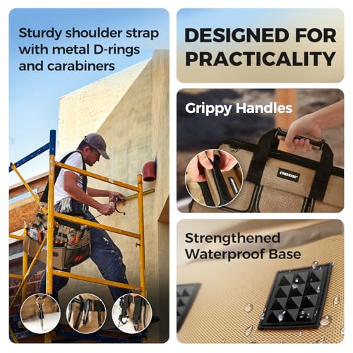 16" Tool Bag, 19-Pocket Tool Organizer with Adjustable 51.2" Shoulder Strap
