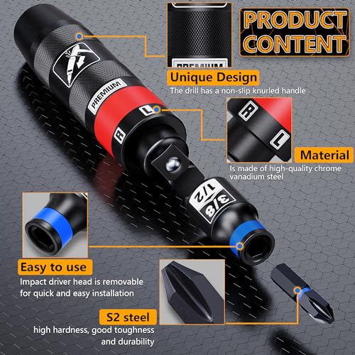 1/2" Hand Impact Screwdriver Set, 13 PCS Manual Reversible Impact Driver Kit, S2 Steel Bits Repair Tool, Disengage Rusted Fasteners or Frozen Bolts 1/2 Inch