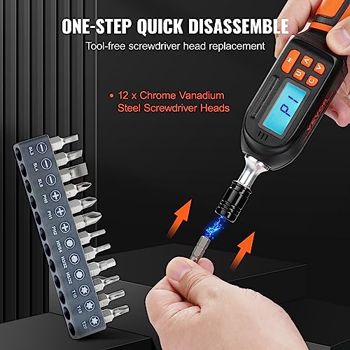 VEVOR Digital Torque Screwdriver, 1/4" Drive Screwdriver Torque Wrench, Electrician Torque Screwdriver with LCD, 2.65-70.67 in-lbs Torque Range, 0.01 N.m Increment Torque Screwdriver with Bits & Case Ultra 2.65-70.67 in-lb