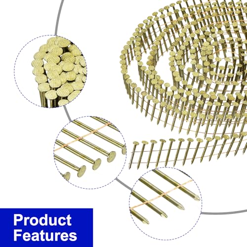 uxcell 2400 Count Siding Nails 1" x 0.083" 15-Degree Ring Shank Full Round Head Collated Wire Coil for Lath and Sheathing Materials 1" x 0.083"