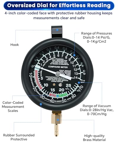 ATPEAM Vacuum Tester Fuel Pump Gauge Kit Carburetor Pressure Diagnostics