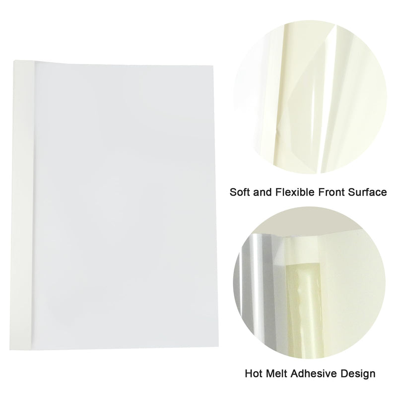 RAYSON TBC4-25-W Thermal Binding Covers, 3/16", PVC Transparent Front Cover and Glossy White Back Cover, Holds 38 Sheets, 25 Pack 3/16"