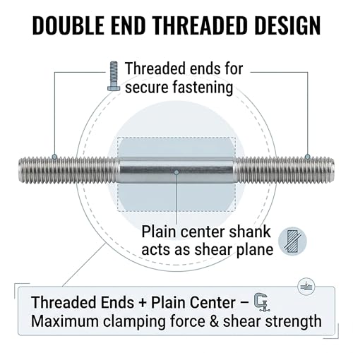 TEN-HIGH 304 Stainless Steel Double End Threaded Stud Bolt M12 x 150mm (Pitch 1.75mm),Heavy Duty Mounting Stud 4PCS, for Structural Fastening, Machine Installation, Flange Connection M12 x L 150mm x P 1.75mm
