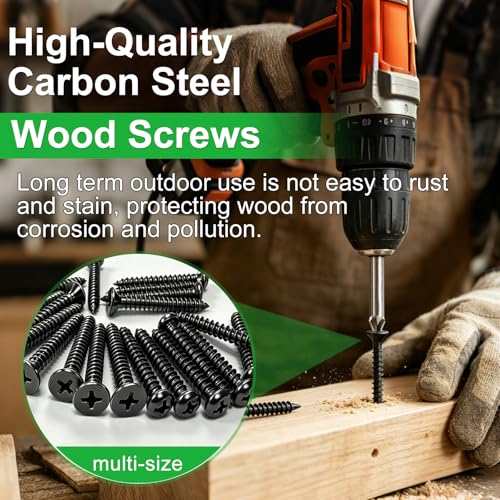 Twidec/1510PCS Wood Screws Black M2 M3 M4#6#8 Phillips Pan Head＆Flat Head 1510PCS