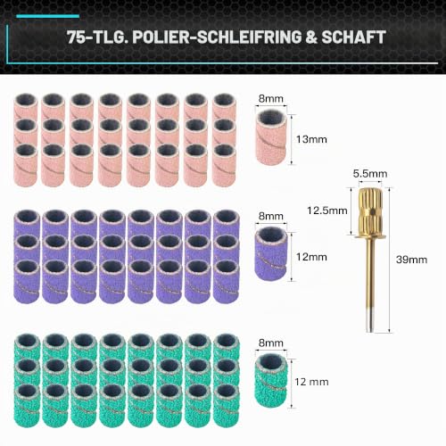 ARROWMAX 75pcs Sanding Drum Set Sanding Belts 80 120 180 Grit Mini Drum Sanding Sleeves with 3/32 Inch Shank Drum Grinding Mandrels for Drill Dog Nail Grinder