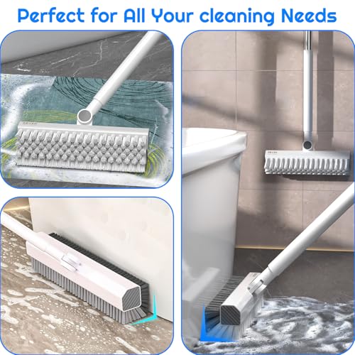 YIGAARUI Floor Scrub Brush with Long Handle,Wood grain floor brush Indoor/Outdoor Push Broom Stiff Bristles，Heavy Duty Stiff Bristle Floor Brush for Cleaning Bathroom, Shower Wall, Patio, Garage