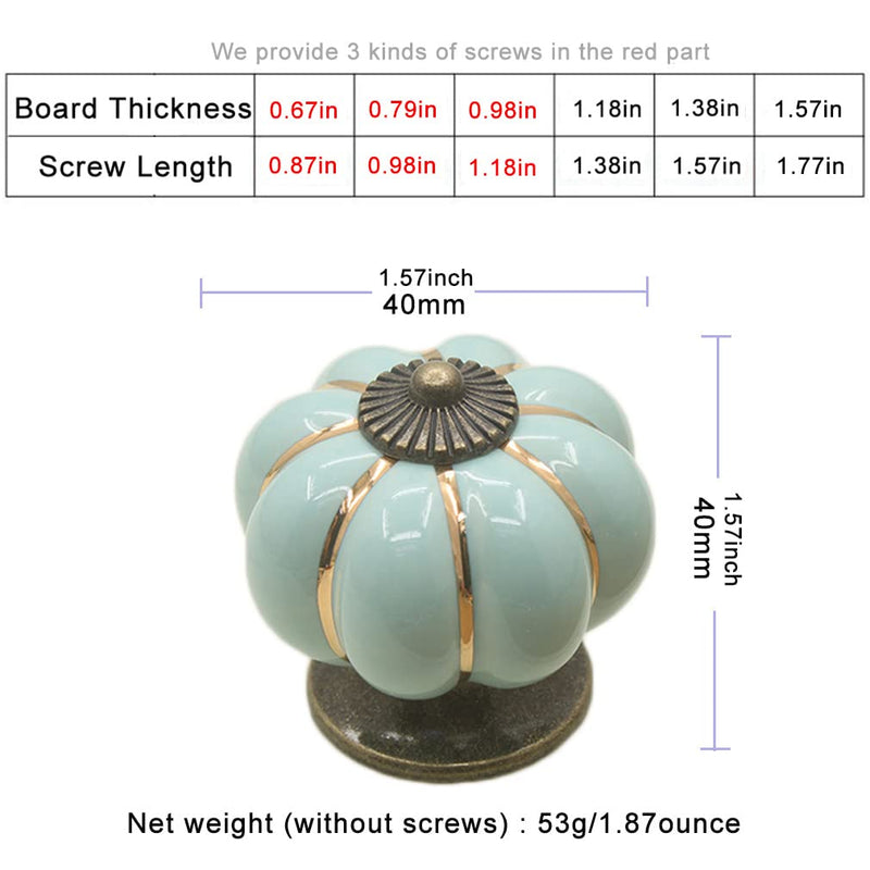 Yusheng 12 Pack Vintage Ceramic Pumpkin Cabinet Knobs, Kitchen Cabinet Drawers Dresser Cupboard Pull Handles Door Pulls with 3 Kinds of Screws (12 Pack, Sky Blue)