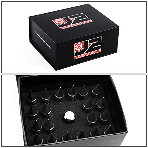 J2 Engineering LN-T7-022-15-BK 7075 Aluminum Black M12X1.5 20Pcs L: 80mm Spiky Cap Lug Nut w/Adapter