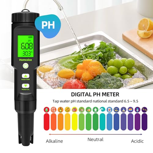 PH Meter 5 in 1 TDS EC SALT Temperature pH Value Meter IP67 Waterproof Pool pH Tester 0.01 High Precision Digital Water Tester Drinking Water with ATC Function