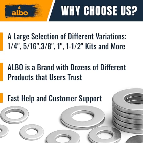 ALBO 100 Pcs 5/16" x 1-1/2" 304 Stainless Steel Fender Flat Washers 5/16"x1-1/2" - 100pcs