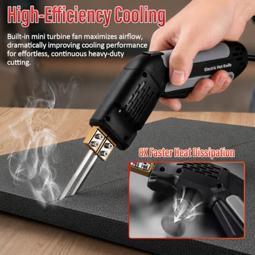 300W Hot Knife Foam Cutter, 600°C Fast Heat, With 4 Blades, Active Cooling Black