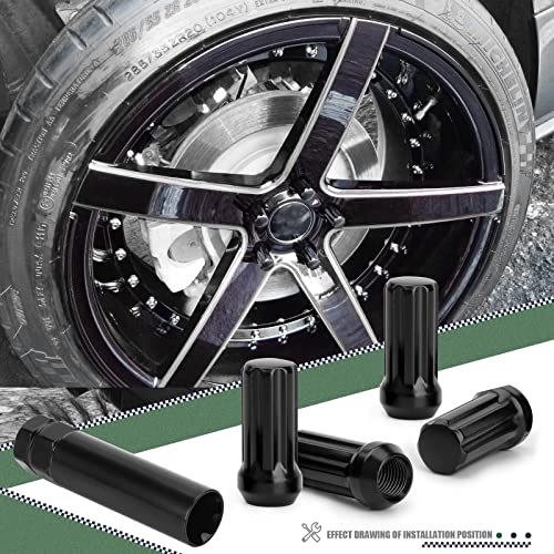 32pcs M14x1.5 Lug Nuts Spline Black, 14x1.5 Aftermarket Wheel Lug Nuts for F150 F250 F350 Silverado Sierra 2500 3500 with 2 Socket Keys Long Extended