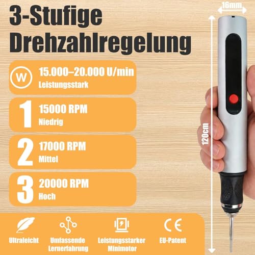 Cordless Rechargeable Engraving Pen, Abnaok Engraving Pen Tool Kit for 50+ Materials, 3-Speed Adjust Electric Engraver Pen for DIY, Artists, Beginner, Personalized Gifts With Carved Paper Templates