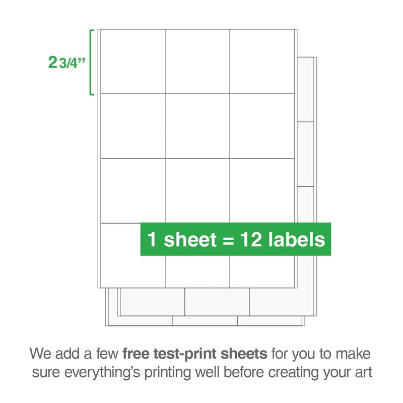 ChromaLabel 2.75 x 2.75 Inch Printable Labels, Compatible with Laser and Inkjet Printers, 12 Labels/Sheet, 25 Sheets, 300 Pack