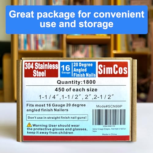16 Gauge 20 Degree Angled 1-1/4~2-1/2" 304SS Finish Nails, 1800 Pack