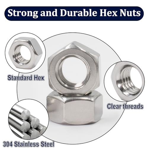 ZQZ 130 Pack 1/4"-20 Hex Nuts + ZQZ 25 Pack 1/2"-13 Hex Nuts, 304 (A2-70) Stainless Steel Hardware Nuts, Standard Inch Coarse Thread Nuts