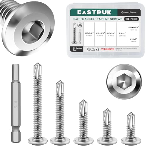 110Pcs #10 Sheet Metal Screws Assortment Kit & 385Pcs #8#10#12 Self-Tapping Screws for Metal 410 Stainless Steel Hex Head Self-Drilling Screws Assortment Kit, Quick Tapping Sheet Metal Screw