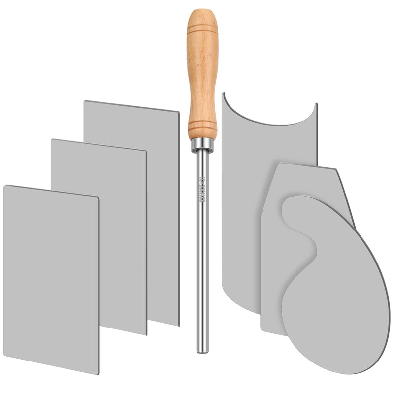 Therwen Card Scraper Burnisher and 6 Pcs Cabinet Scraper Set for Woodworking Card Woodworking Burnishing Tool Include 3 Rectangle 1 Gooseneck and Curved 1 Beveled Hand(Silver) Silver