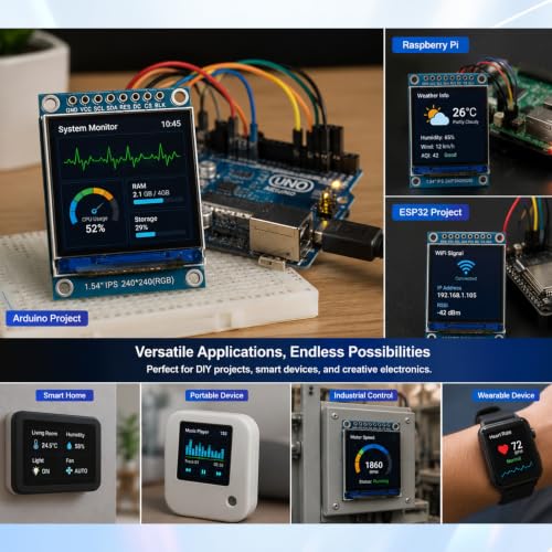 1.54 Inch TFT LCD Screen Module Ulegqin HD IPS LCD Display with Driver IC 7789 Colour Display Resolution 240 x 240 SPI Interface Compatible with Arduino