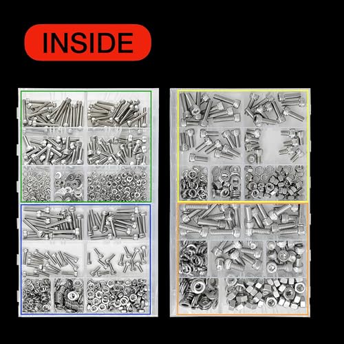 EEEEE 880PCS Metric M6 M5 M4 M3 Metric Bolt Assortment Metric Screws Assortment kit 16 Sizes Set Hex Socket Head Cap Screw 304 Stainless Steel Assorted Nuts and Bolts Washer M3 M4 M5 M6 880 pieces