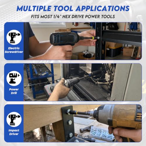 36PCS Magnetic Nut Driver Set, Metric and SAE Nut Driver Set for 1/4" Quick-Change Hex Shank, Impact Drill Driver Bit Set with Storage Bag