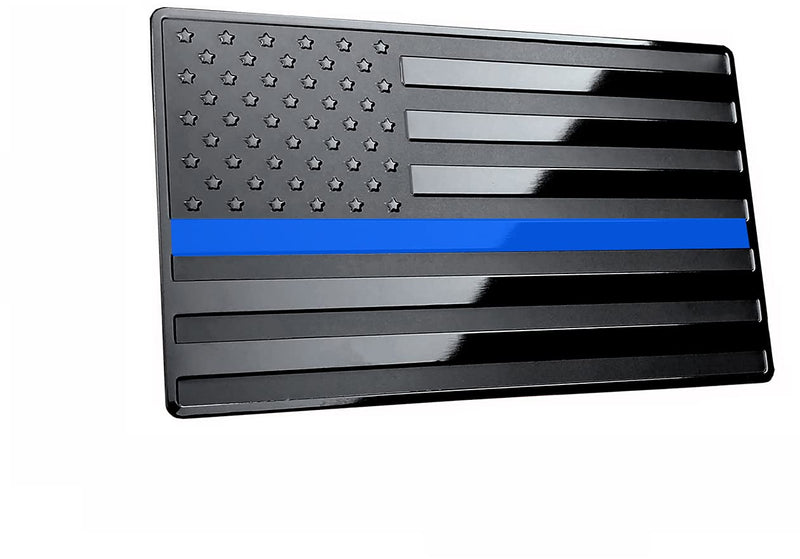 LFPartS USA Embossed Stainless Steel Metal Flag for Cars, Trucks Show Support of Police and Law Enforcement Officers Black with Thin Blue Line 5"x3" 5"x3"