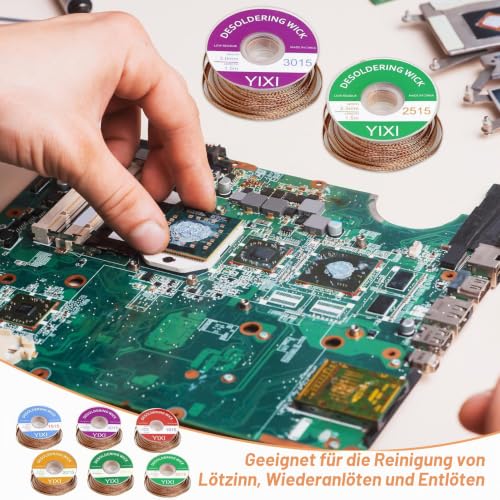 Desoldering Wire, No-Clean Soldering Braid, 1.5 m Copper Wire, Pack of 6 | 1.0/1.5/2.0/2.5/3.0/3.5 mm for desoldering, desoldering wick for removing solder and disassembling electrical components
