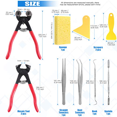 Glarks 9Pcs Mosaic Tools Set, 2Pcs Heavy Duty Wheeled Glass Mosaic Nippers and Tile Cutter Pliers with 7Pcs Mosaic Tile Tools