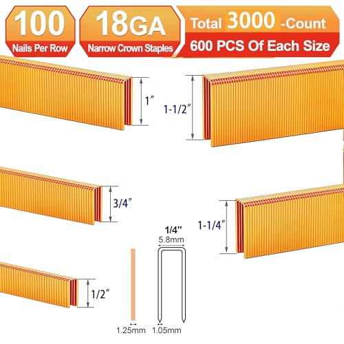 18 Gauge 1/4" Narrow Crown Staples,3000PCS Assembly---3000pcs