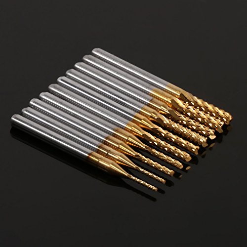 Oumefar 10Pcs End Mill Set 1mm 1.5mm 2mm 2.5mm 3mm - High Strength Cemented Carbide CNC Drill Milling Cutter 1/8" Shank Spiral Milling Cutter for PCB Machine