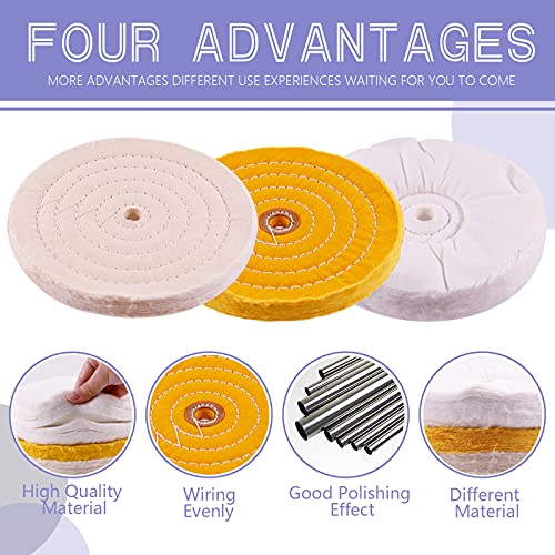 Swpeet 8" Buffing & Polishing Wheels Kit - 6PCs Including 3PCs Compounds, Cotton & Flannel Pads for Bench Grinder NO.11 Buffing Polishing Wheels