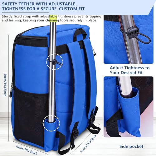 Cleaning Tool Backpack & Belt Set - Large Capacity Multi-Pocket, Durable Reinforced Material, Hands-Free for Housekeepers Cleaners Gardeners | Ideal for Housekeeping Car Cleaning Household Maintenance Blue