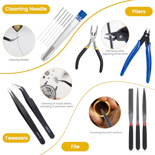 3D Printer Tool Kit 43Pcs, All-in-One 3D Printer Maintenance Tool Kit with Deburring Tool, Cleaning Needles, Files, Pliers and Scrapers, Professional 3D Printing Accessories
