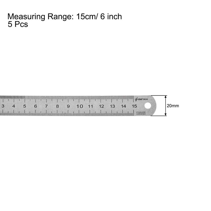 sourcing map 5pcs. Straight Ruler Metric Stainless Steel Measuring Tool with Hanging Hole 15cm 6 Inch